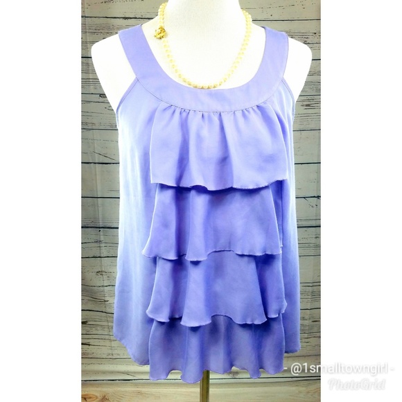 Loft lavender ruffle front bib u neck tank top S - Picture 5 of 6